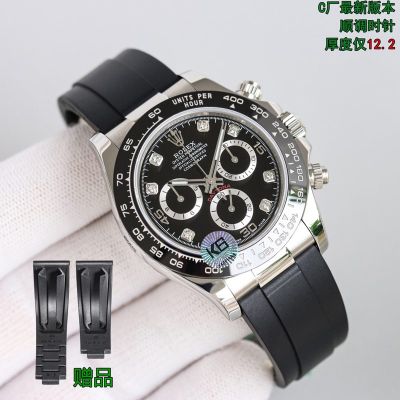 C Factory ROLEX Daytona Rubber Strap Replica  7750 Black Diamonds Dial 904L Steel